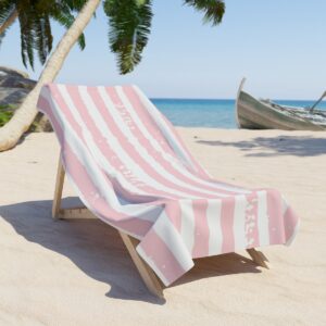 Sunny Days Hello Paradise Pink Stripe Beach Towel
